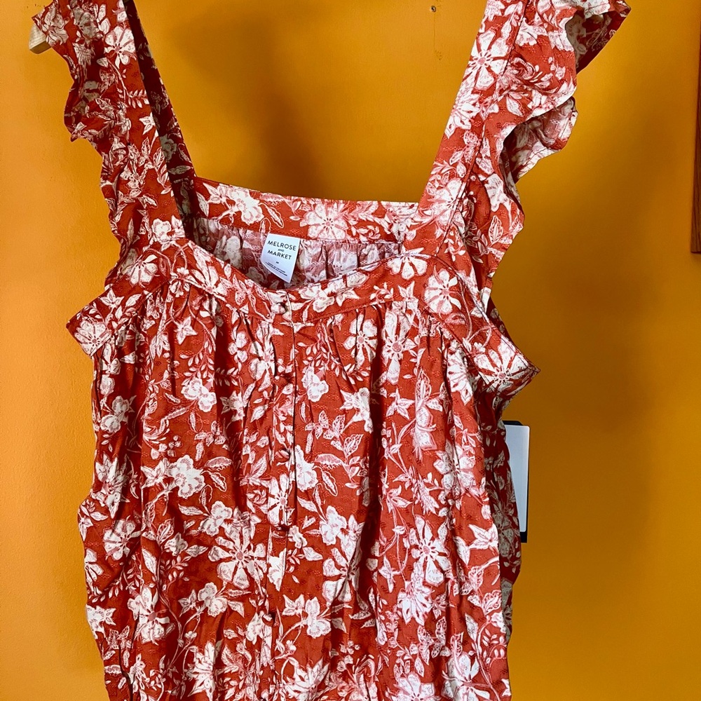 Melrose and Market Red Ruffled Smocked Tank Top